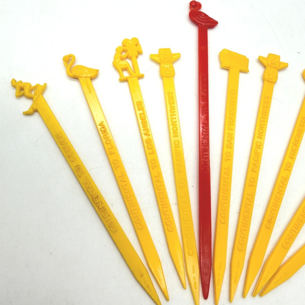 VTG Continental Airlines Swizzle Sticks Lot 11 Plastic Drink Stirrers Tiki - Picture 2 of 12